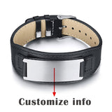 Hand Polished Square Steel Lettering Leather Stainless Steel Bracelet