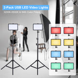 Andoer 2 Pack USB LED Kit with 3200K-5500K Fill Dimmable 67.7" Light Stand for Video Conference Live Streaming