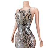 Novance Luxury Clothing Sparkling Mirror Shining Sexy Sleeveless Mini Women's Evening Dress
