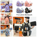 4pcs/set School Large Capacity Canvas Backpack For Students Bookbags Girls Kawaii Casual Book Travel Rucack Shoulder Bags