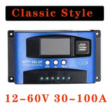 12V-60V BT Style -- GPRS WIFI Bluetooth MPPT Charge Controller 30A-100A Dual USB LCD Display Solar Plate Charger Regulator