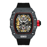 PINTIME Hot Sale Men Sport Automatic Watch Mechanical Movement Rubber Strap Luxury Style Hollow Dial Gift Wristwatches