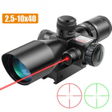 2.5-10x40 Laser Scope Red Green Illuminated Mil-dot Reticle Riflescope with Red Green Laser Sight Tactical Scope for Hunting