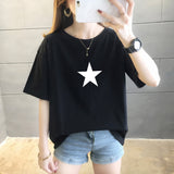 Summer New Pure Cotton Short Sleeve T-shirt Women's Korean-style Round Neck Printed Wear Top