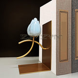 Ceramic Lotus Bookend Desktop Stand New Chinese Style Book Storage Holder Metal Handicrafts Study Cabinet Decoration