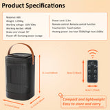 1pc, Small Heater With Heating And Fan Modes 1500w Electric Heater 70 Degree Wind Direction Adjustment, Portable, Overheat Protection, Automatic Power Off When Tilted, For Home Office School Thanksgiving Halloween Christmas Gift Fall Winter Essential