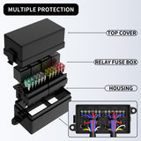 Pre-Wired and with 4 Relays&12 Way ATC/ATO Fuses Sealed 12V Relay Fuse Box Block for Auto Car
