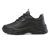 2023 new women's sports with breathable leather surface casual running, thick soled black dad shoes that won't tire your feet after standing for a long time
