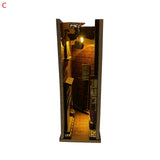 Wooden Diagon Alley Book Nook LED 3D Bookend Stand Bookshelf Insert DIY Bookshelf Decor Model Building Kit DIY Decorative Books