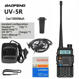 Original Baofeng UV5R Walkie Talkie 136-174Mhz & 400-520Mhz Dual Band Frequency Modulation 1800mah Radio LED Screen