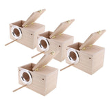 4Pc Wood Wild Bird Nest Box Nesting Feeding Feeder Station House & Stick