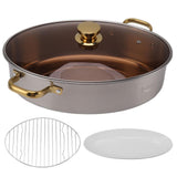 Fish Steam Pot Oval 304 Stainless Steel Multi Use Cookware for Seafood with Rack Ceramic Pan Lid