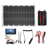 Solar Panel System with Color Display Dual USB4.2A 18W18V Solar Panel 30A12V 24V Solar Controller Inverter for Camping Black 12V to 230V