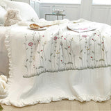 Cotton Quilt Pure Color Home Fashion Elegant Tencel Embroidery Pattern Cotton Summer Cooling Quilt White 200x230