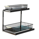 Under Sink Cabinet Shelf Multifunctional Slide Out Double Layer Spice Drawer Storage Sink Shelf for Bathroom Kitchen Black