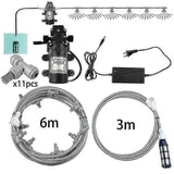 (9m kit) Smart Misting Cooling System Kit 6-18m 6mm Slip Lock Nozzles Quick Fitting Tee Connectors Compatible Outdoor Garden Terrace Watering-c