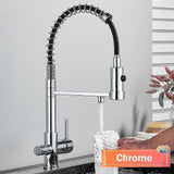 (Chrome) Rozin Gun Grey Filter Water Kitchen Faucet Black Pull Down Spring 3 Way Faucets Brass 360 Swivel Purification Water Mixer Tap
