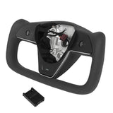 Yoke Steering Wheel with Heating Function Racing Style Nappa Leather Replacement For Tesla Model Y 2021 to 2024 Black