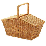 (Yellow) Pastoral Style Hand Basket with Lid Imitation Rattan Woven Picnic Basket Fruit Snacks Sundries Stora