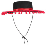 Fashion Felt Hat Red Hair Ball Ribbon Mexican Hat Dancing Party Performance Hat (Black+Red)