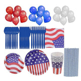 114pcs American Flag Paper Plate Cup Napkin Straw Balloon Cutlery Spoon Set Party Decorations for Independence Day Festival