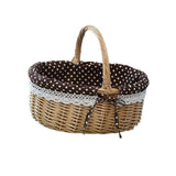 Picnic Bag Gift Basket Wicker Storage Basket Linen Inner Basket for Storage Use Size S (Primary Color Coffe Fabric with White Dots)