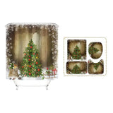 4 Pc/set Christmas Shower Curtain Set Bathroom MatU-shaped CarpetToilet CoverShower Curtain