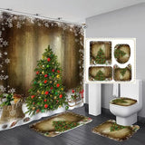 4 Pc/set Christmas Shower Curtain Set Bathroom MatU-shaped CarpetToilet CoverShower Curtain