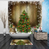 4 Pc/set Christmas Shower Curtain Set Bathroom MatU-shaped CarpetToilet CoverShower Curtain