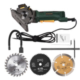 580W Mini Corded Electric Compact Circular Saw with Laser Guide Scale Ruler Vacuum Port 3 Blades for Cutting Wood