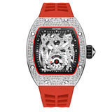 PINTIME Man Watch Waterproof 30m Punk Quartz Wristwatch Silicone Strap Hollow Spider Pattern Leopard Print Dial Calendar Clock