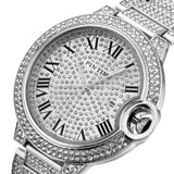 PINTIME Watch for Men Luxury Stainless Steel Quartz Wristwatches Waterproof 30m Bling Diamond Roman Number Dial Casual Clock