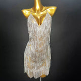 Novance 2024 Sexy Deep V Rhinestone Tassel Loose Evening Mini Luxury Party Dress