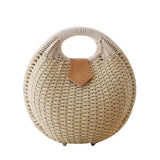 Rattan Handbag Fashionable Straw Shell Shape Storage Handbag for Female Woman Lady (Beige)