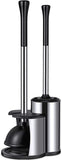 Hamitor 1 Set Toilet Plunger and Brush 2 in 1 Cleaning Tool Kit Toilet Brush with Holder Toilet Sucker Cup for Home Bathroom Cleaning(Silver)