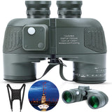 Marine Binoculars 10x50 with Rangefinder Compass for Adults - FMC Lens Waterproof Fogproof Low Light Vision for Hunting Bird