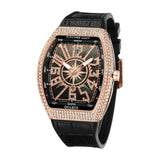 PINTIME Men Luxury Watch Iced Out Diamond Bezel Fashion Watches Waterproof Shinning Quartz Wristwatch Blue Leather Strap Clock