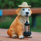Resin Adorable Dog Figurines Ornament Gift Puppy Outdoor Solar Light Outsides Decorations for Yard Patio Lawn Porch