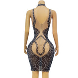 Sexy mesh sparkling diamond patterned dress with a slimming and hip wrapped short skirt, Latin dance training suit
