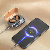Wireless Earphones Wood Grain Mirror Digital Display Touch Control Earbuds Heavy Bass Bluetooth 5.2 Headphone In-ear Headsets