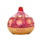 Ultrasonic 3D Glass Imitation Wood-grain Aroma Diffuser Gift Colorful Fireworks Star Humidifier without Remote Controller (US Plug)