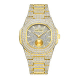 PINTIME Men's Watches Luxury Iced Out Diamond Case Fashion Quartz Wristwatch Waterproof 30M Bling Business Stainless Steel Reloj