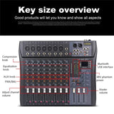 Professional Audio Mixer 8 Channel Mi Console Bluetooth Sound Board USB Reverb For PC Stage Studio DJ Controller Podcast