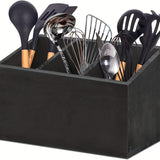 1pc Farmhouse Style Wooden Tableware Rack - 2 Layers of Tableware Box for Kitchen Organization and Storage - Black Finish