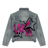 Hand drawn doodle happy denim jacket