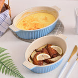 Set Of 2 Oval Blue Casserole Dish, Baking Pan (24.13cm/28.57cm), Ceramic Baking Dish For Cooking, Kitchen, Family Dinner