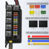 12 Vlot Pre-Wired with 6 Relays and 11 Way ATC/ATO Relay Fuse Box Block for Auto Car Marine