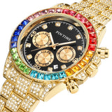 PINTIME Watch for Men Colored Diamond Watches Fashion Hip Hop Iced Out Quartz Wristwatch Waterproof Luminous Luxury Reloj Hombre