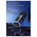 AM8 Dynamic Microphone with RGB Control/Headphone Jack/Mute,MIC for PC Gaming Recording Streaming White DS