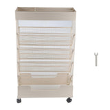 Metal Movable Bookshelf 6 Tier 20KG Load Bearing Large Capacity Rust Prevention Bookshelf with Wheels for Student Beige